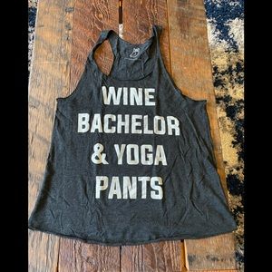 Black “wine, bachelor, & yoga pants” racerback yoga tank